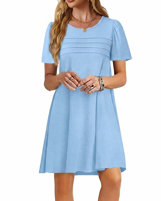 Robe Volant Manche Courte Col Rond