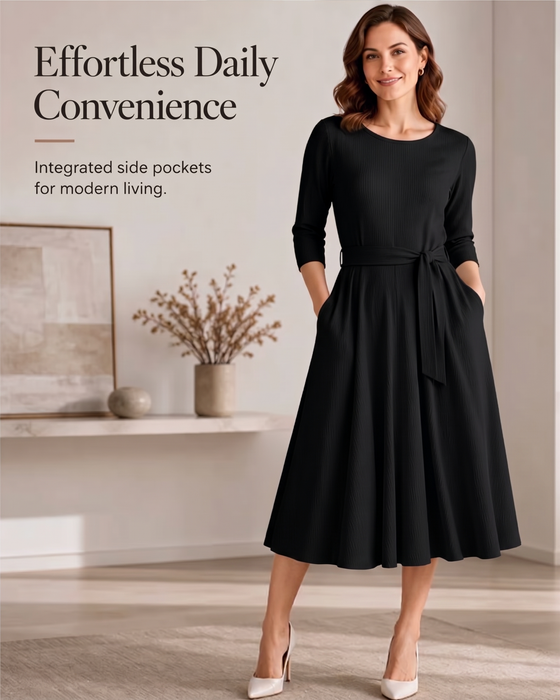 Robe Manche Longue Col Rond A-Ligne