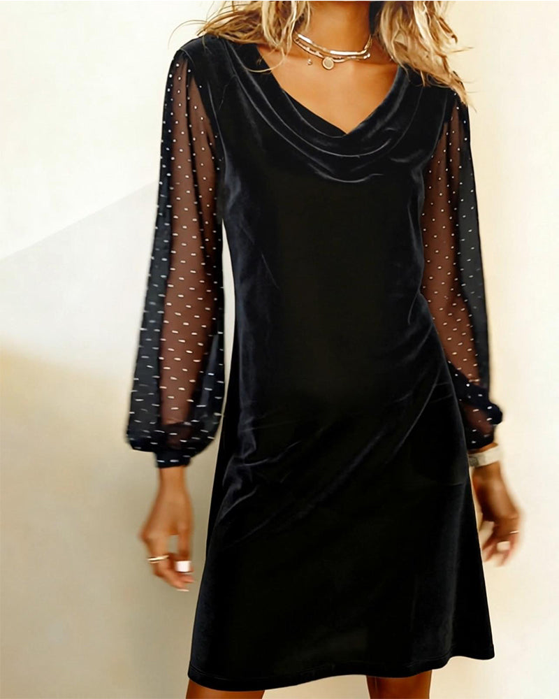 Robe Couleur Unie Manches Longues À Patchwork