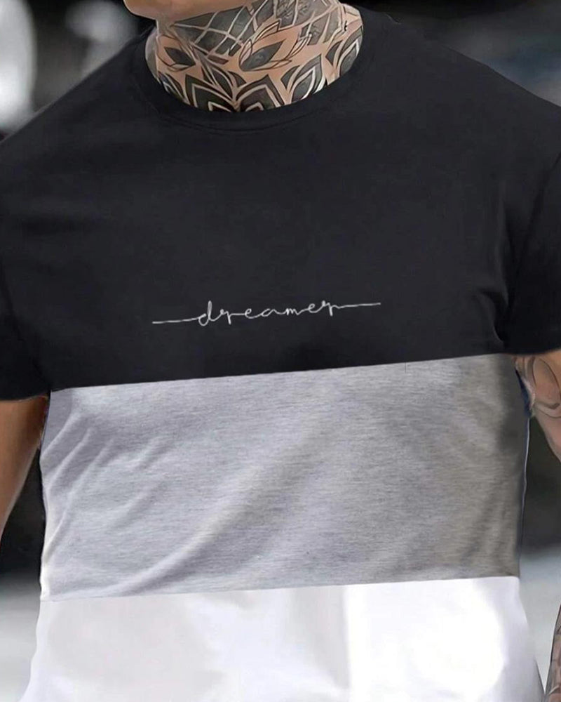 T-Shirt Bloc De Couleur Encolure Ronde Manche Courte
