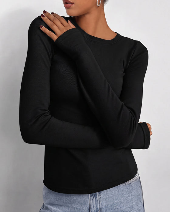 T-Shirt Col Rond Slim Fit Manches Longues Unie
