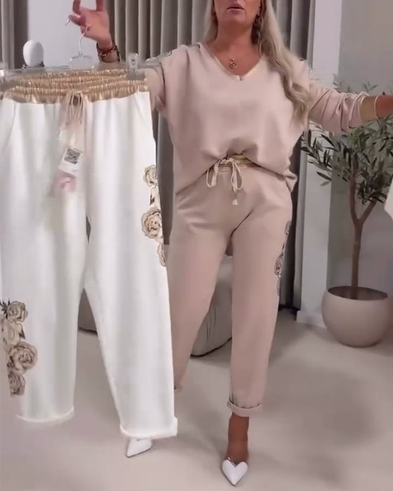 Costume Pull Décontracté à Manches Longues Col V