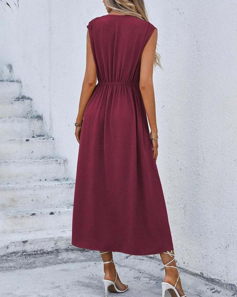Robe Unie Taille Cintrée Nœud