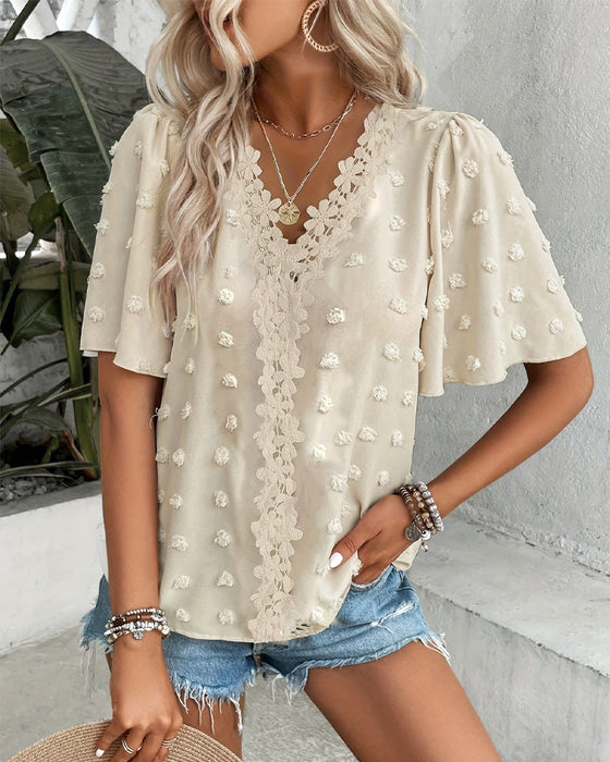 Blouse Jacquard Assemblée Manche Volant