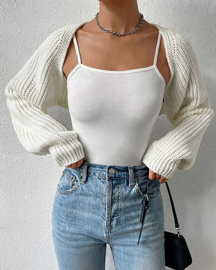 Cardigan Uni Manche Longue Court