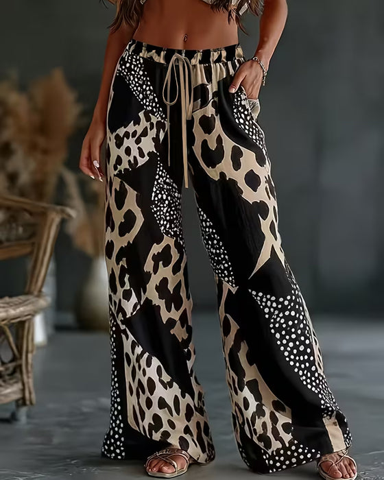 Pantalon Léopard Imprimé Polka Dot Jambe Large