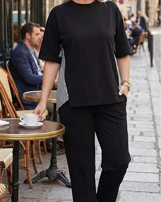 Blouse décontractée patchwork à fines rayures