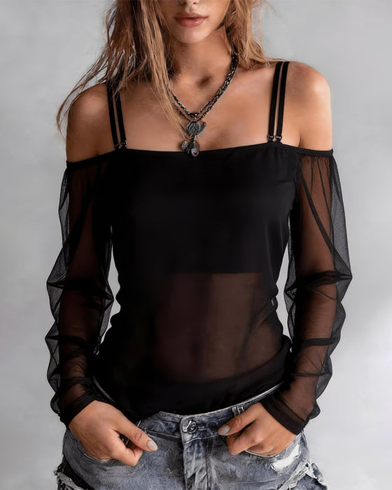 T-Shirt Bretelle Spaghetti Off-Shoulder Sheer