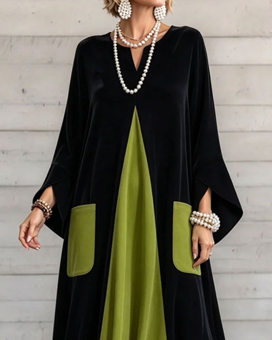 Robe Col En V Bloc De Couleur Maxi