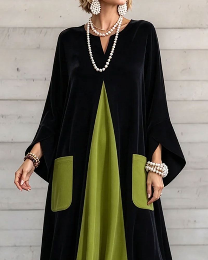 Robe Col En V Bloc De Couleur Maxi