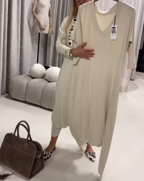 Combinaison Unie À Manches Longues Décontractée