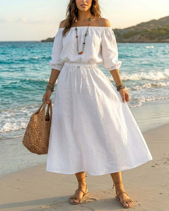 Robe Off-Shoulder Lacet Taille