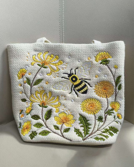 Sac Fait Main Crochet Abeille Brodé Tote