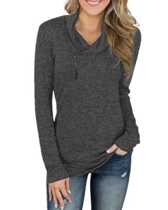 Haut Unie Pullover Fermeture Éclair Ajusté