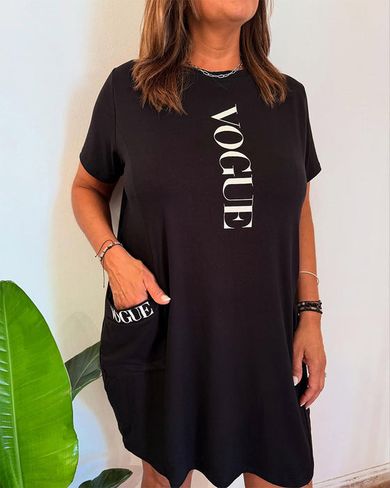 Robe Casual À Manches Courtes Lâche Imprimé Lettre