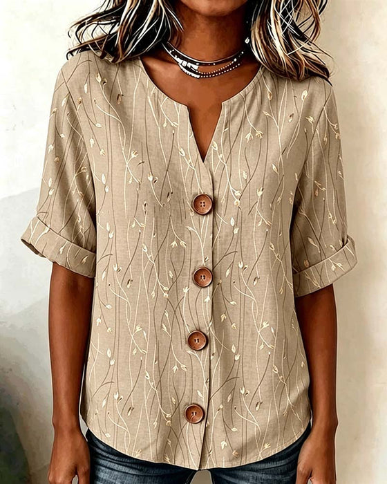 Blouse Mini Col V Bouton Décontractée