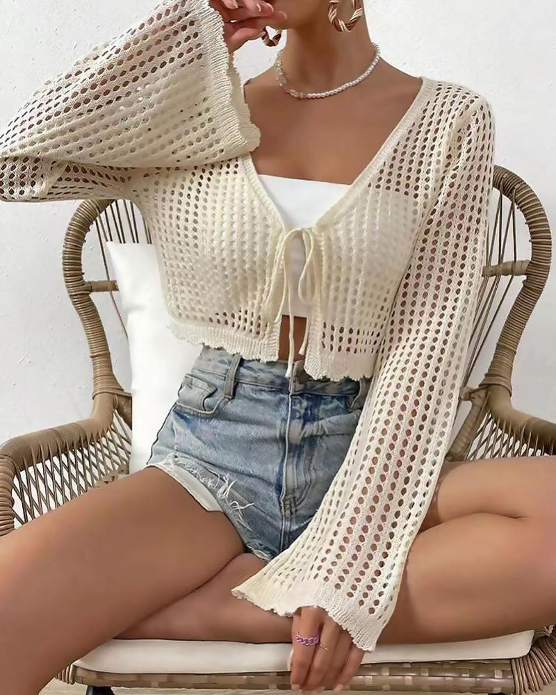 Cardigan Simple Uni Évidé Plage