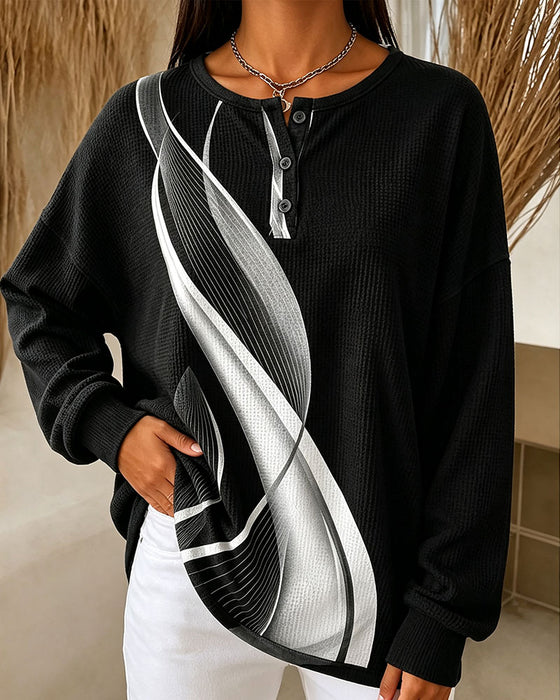 Sweatshirt Gaufré Décontracté Bouton