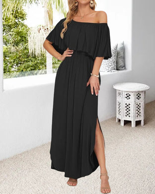 Robe Off-Shoulder Volant Fente