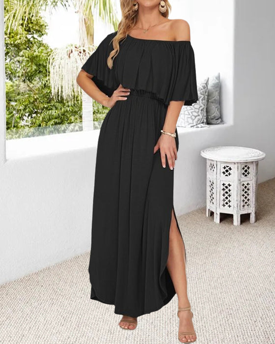 Robe Off-Shoulder Volant Fente