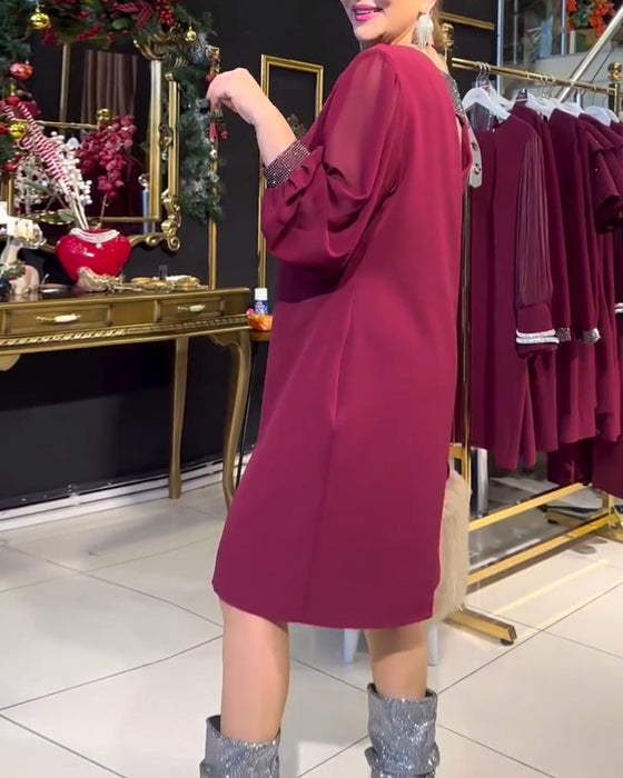 Robe décontractée couleur unie à manches longues et coupe droite