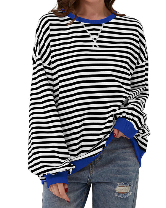 T-Shirt Rayé Col Rond Bloc De Couleur