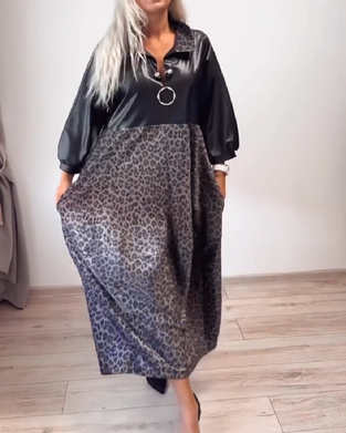 Robe À Imprimé Léopard Et Patchwork