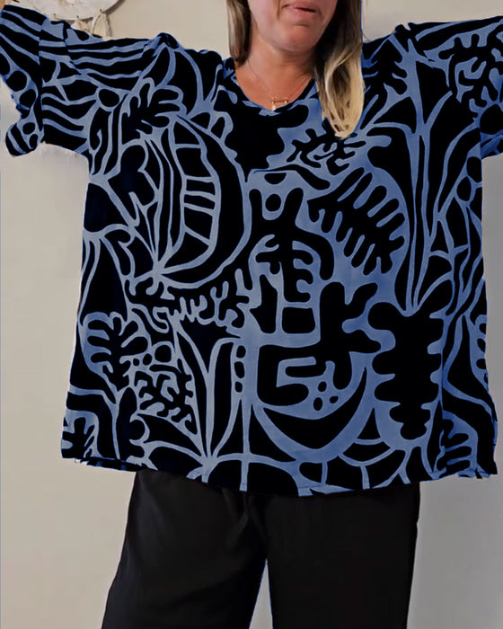 Haut Imprimé Botanique Abstrait Ample