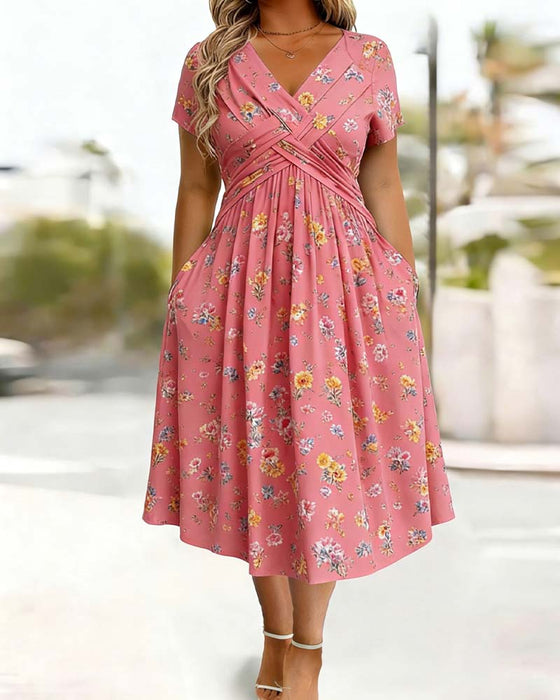 Robe Florale Twist Manche Courte