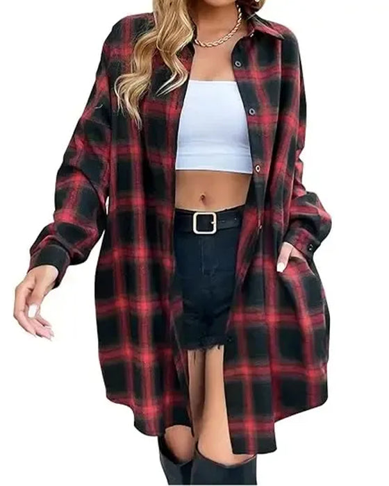 Chemise Casual Imprimé Vichy Longue
