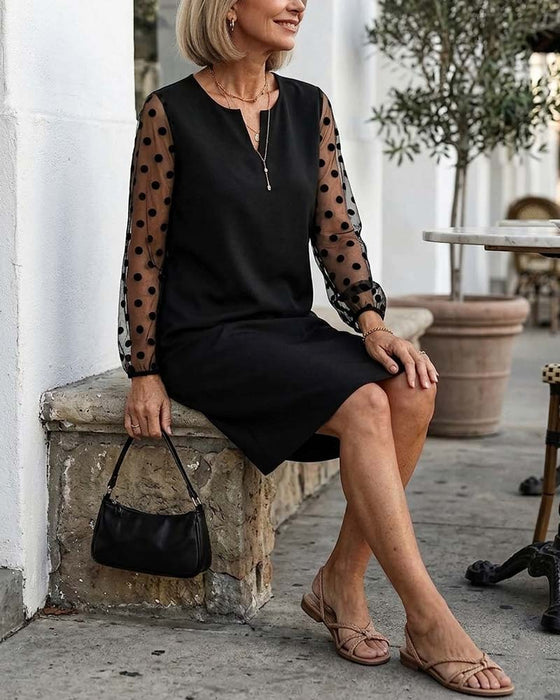 Robe Polka Dot Mesh Droit Mi-Cuisse