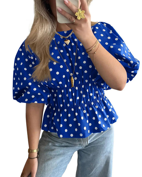 Blouse Pois Off-Shoulder Cintré Manche Ballon