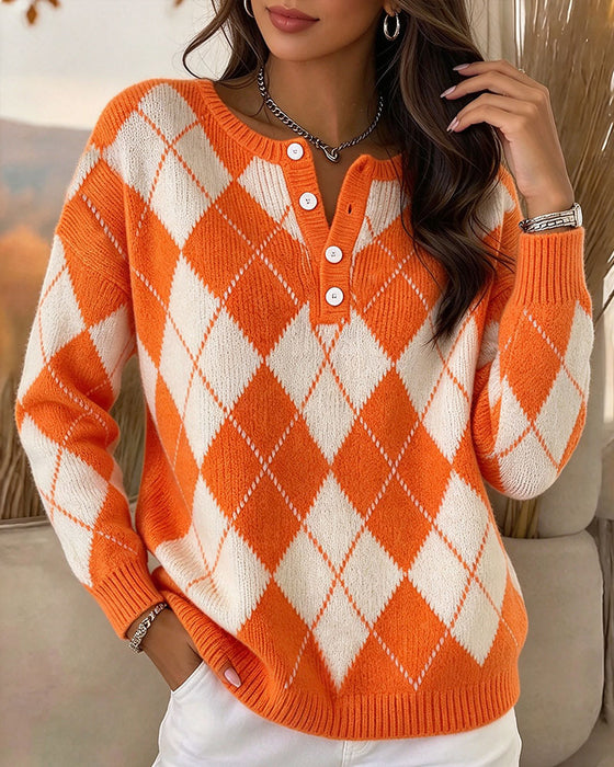 Pull Diamant Contraste Bouton