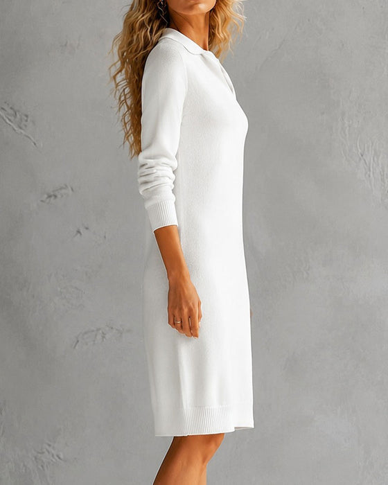 Robe Revers Col En V Ajustée Manches Longue