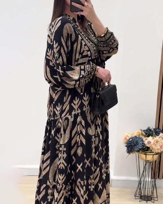 Robe imprimée à manches longues et col V