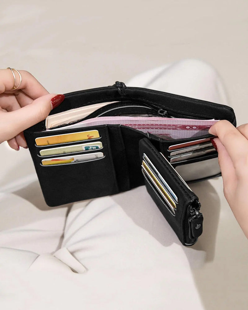 Portefeuille Court Minimaliste Élégant Pour Femme Avec Dragonne, Portefeuille Polyvalent À Fermeture Éclair Pour Cartes, Portefeuille Tendance Pour Un Usage Quotidien