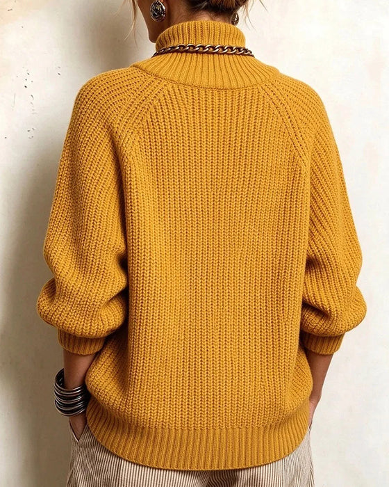Pull Col Roulé Boutonné Manches Raglan