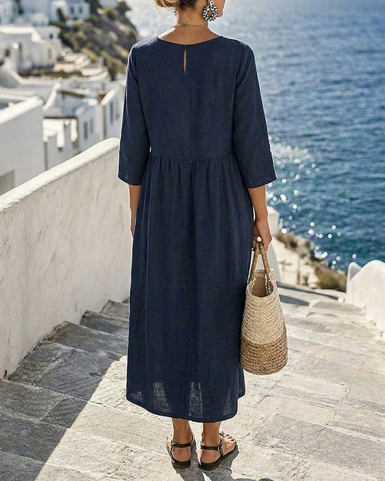 Robe Unie Col V Ligne A