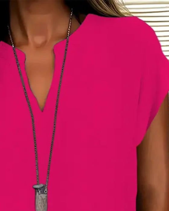 Blouse Décontractée Épaule Descendue Col En V Manches Courtes
