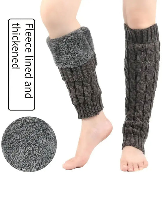 Jambières En Tricot À Câbles Doublées Polaire Manchons De Bottes Thermiques