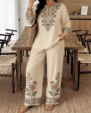 Ensemble Fleur Manche Longue Style Ethnique