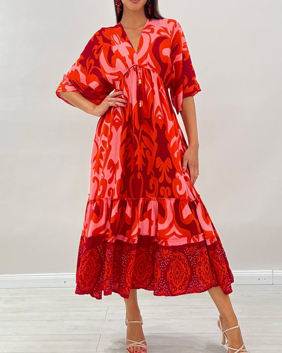 Robe Col V Imprimé Floral A-Ligne