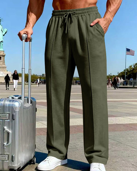 Pantalon Homme Taille Élastique Cordon Jambe Droite
