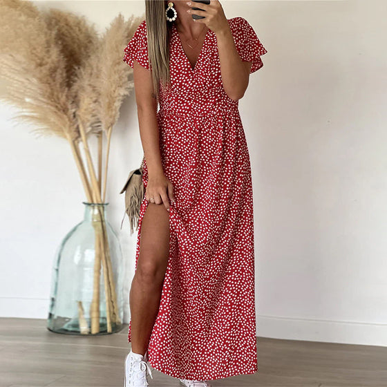 Robe longue imprimée à encolure en V