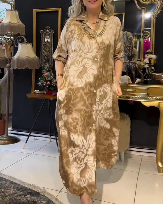 Robe boutonnée à revers imprimé vintage