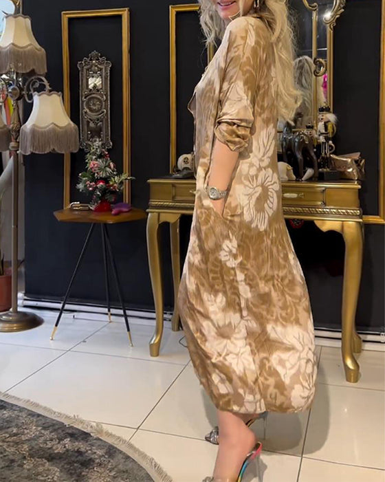 Robe boutonnée à revers imprimé vintage