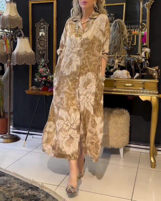 Robe boutonnée à revers imprimé vintage