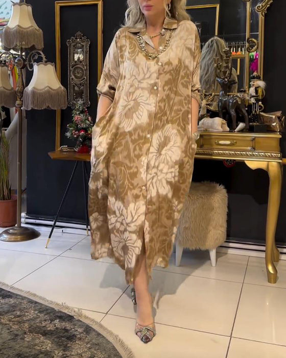 Robe boutonnée à revers imprimé vintage