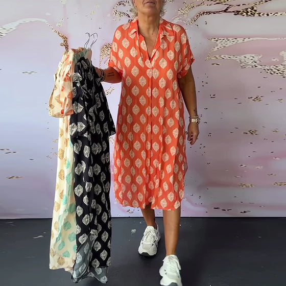 Robe ample à revers et manches courtes