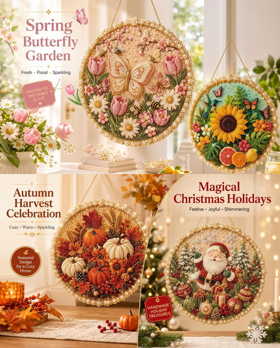🌸🌻 Kit de Couronne Suspendue en Perles Artistiques pour les Quatre Saisons et les Fêtes 🍂🎄